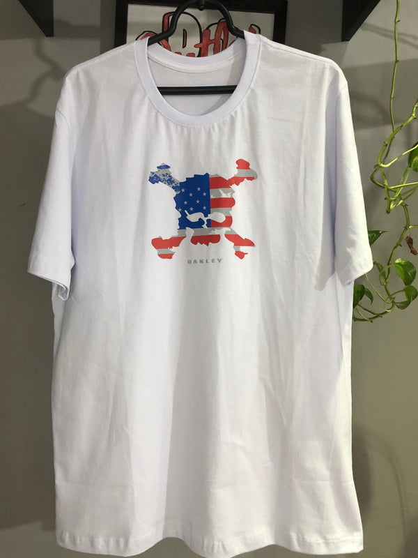 CAMISETA CUSTOM - SKULL EUA - BRANCA
